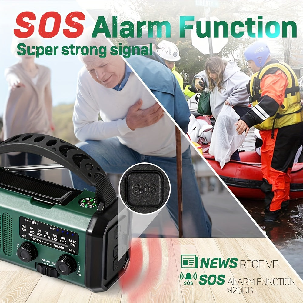 Noodradio met zonnepaneel en handslinger – 10.000mAh batterij, AM/FM met zaklamp en SOS-alarm