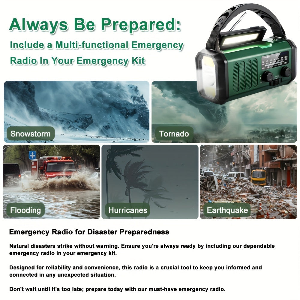 Noodradio met zonnepaneel en handslinger – 10.000mAh batterij, AM/FM met zaklamp en SOS-alarm