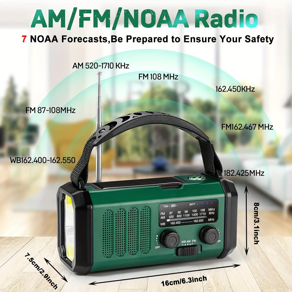 Noodradio met zonnepaneel en handslinger – 10.000mAh batterij, AM/FM met zaklamp en SOS-alarm